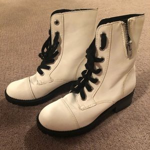 White faux leather boots